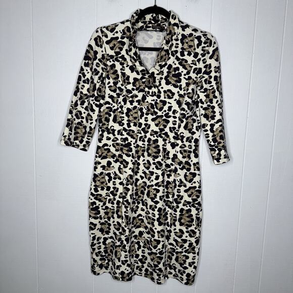 J. McLaughlin Dresses & Skirts - J. McLaughlin Women’s Terin Sheath Dress Ruffle Neck Leopard Print Size Medium